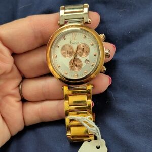 Gold and Silver Tone Stainless Steel Watch with Chronograph